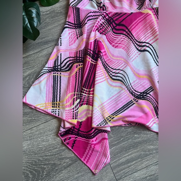 Belle Amie Vintage Y2K 90s Abstract Babydoll Handkerchief Hem Pink tank top M - Picture 3 of 9